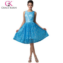 Grace Karin sans manches longueur au genou robe de graduation en dentelle bleue courte 2015 CL6158